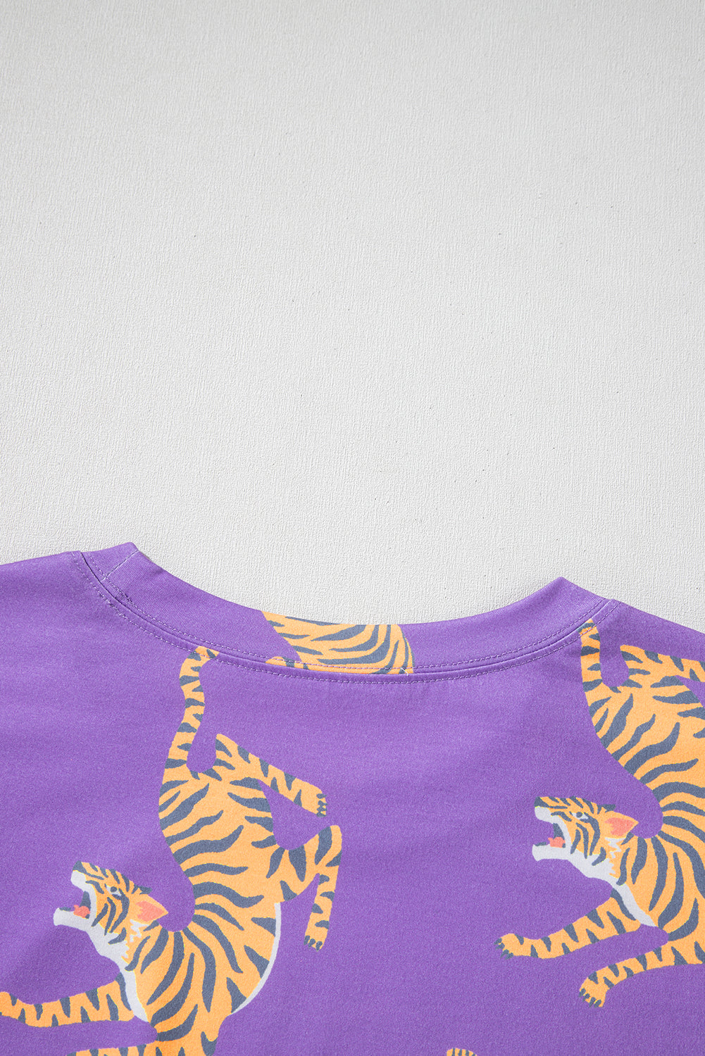 Purple Allover Tiger Printed Patch Pocket Loose T Shirt