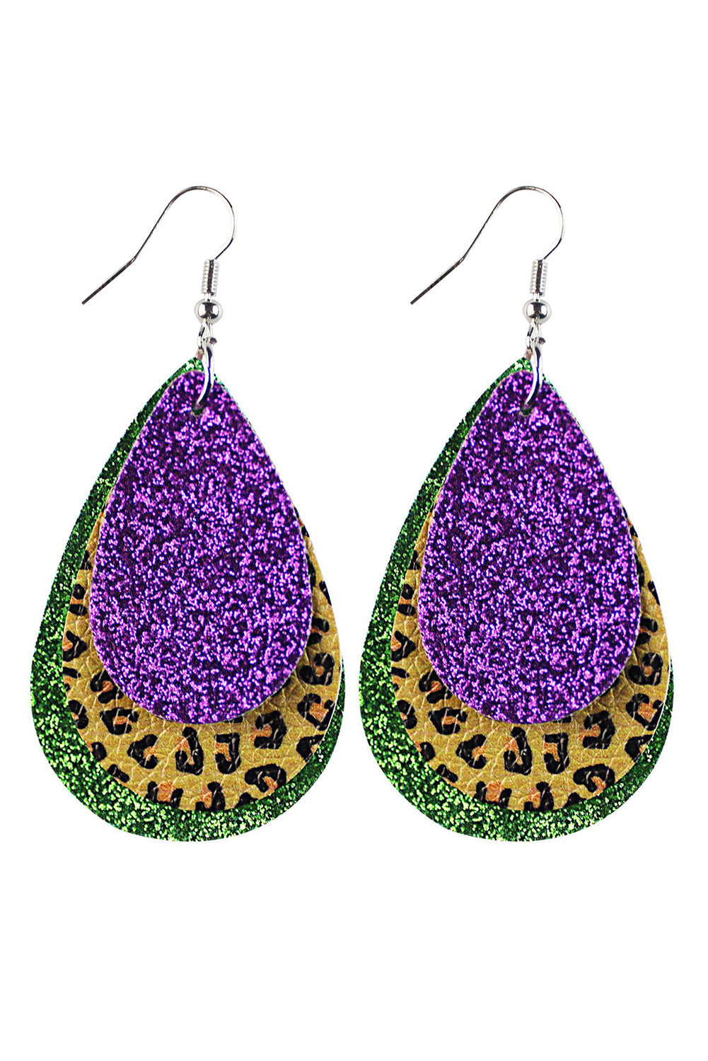 Multicolor Sequin Leopard Layered Mardi Gras Waterdrop Earrings