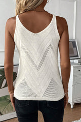 Solid Color Chevron Pointelle Knit Spaghetti Straps Sweater Vest