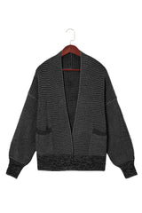 Black Chunky Waffle Knit Oversized Collar Cardigan