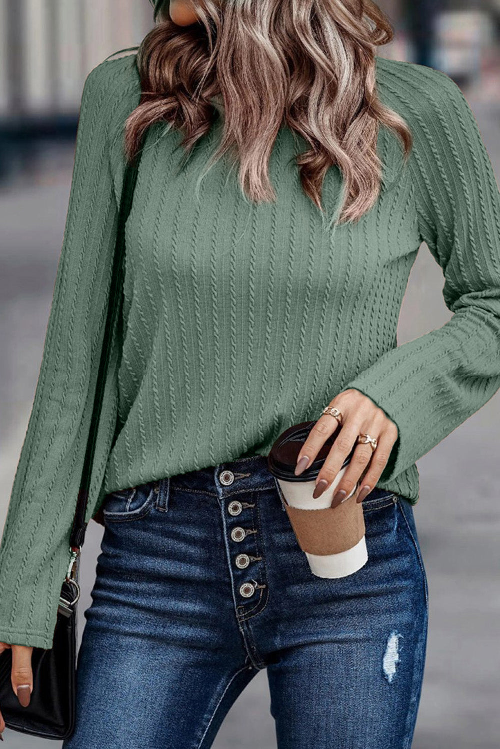 Dusty Pink Textured Knit Long Sleeve Top