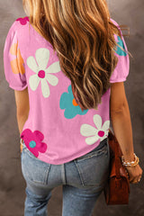 Flower Print Bubble Sleeve Tee