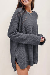 Waffle Knit High Slits Oversized Top