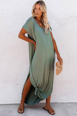 V Neck Hidden Pocket Splits Maxi T-shirt Dress