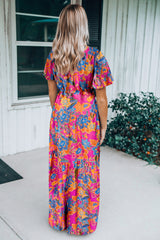 Women's Wrap V Neck Floral Maxi Dress