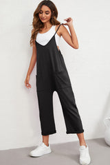 Black Pocketed Adjustable Spaghetti Strap Straight Leg Jumpsuit