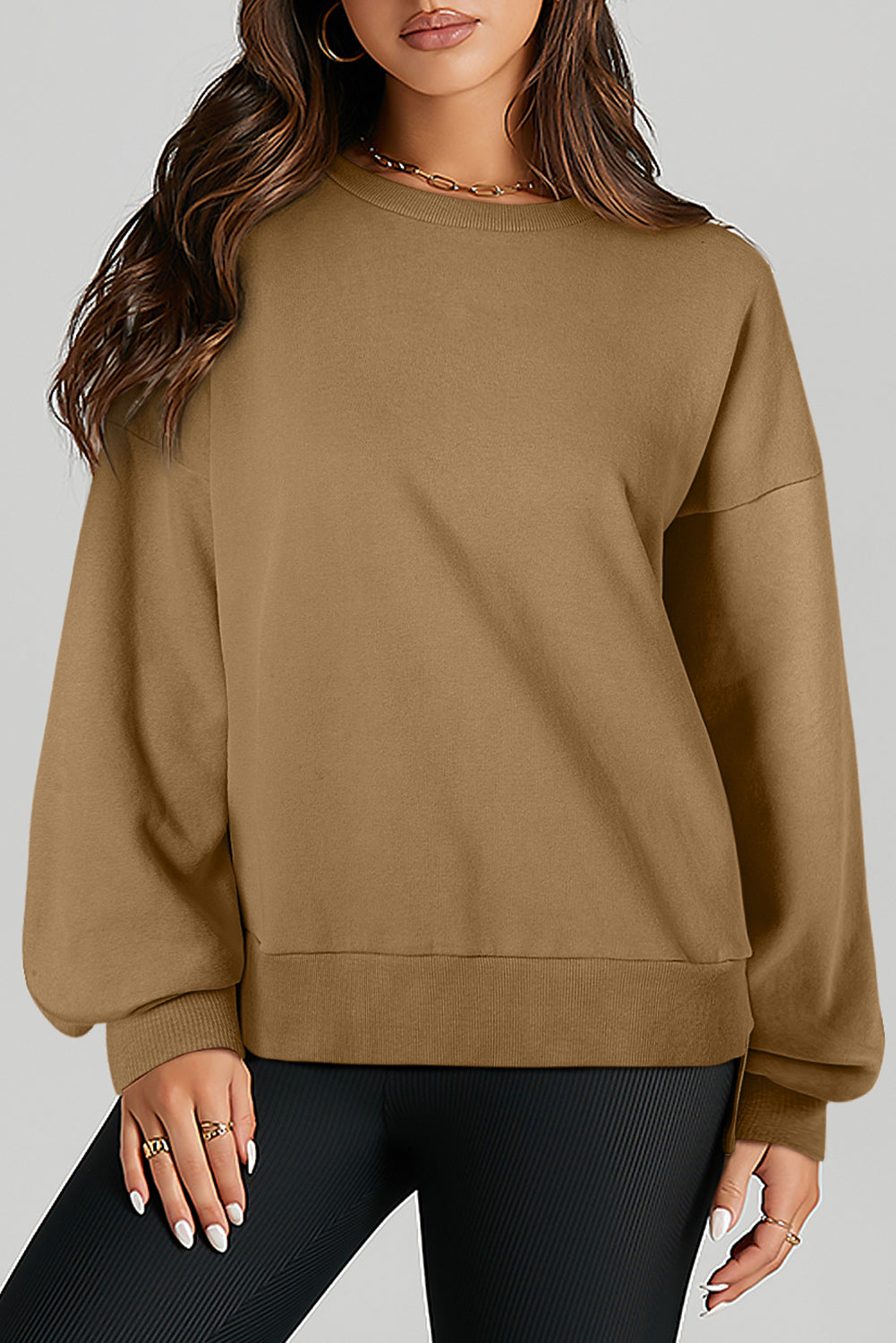 Solid O Neck High Low Hem Pullover Sweatshirt