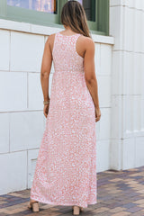 Leopard Print Pocketed Sleeveless Maxi Dress