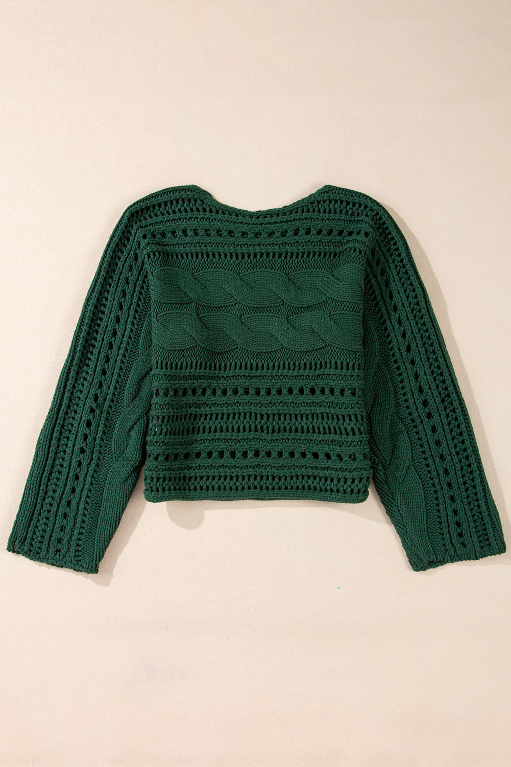 Solid Color Hollow-out Cable Knit Cropped Sweater