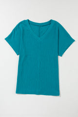 Sapphire Crinkled V Neck Wide Sleeve T-shirt