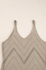 Solid Color Chevron Pointelle Knit Spaghetti Straps Sweater Vest