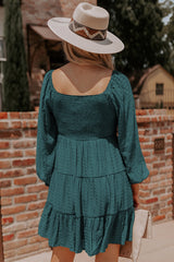 Smocked Crew Neck Elastic Waist Flowy Tiered Mini Dress