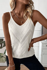 Solid Color Chevron Pointelle Knit Spaghetti Straps Sweater Vest