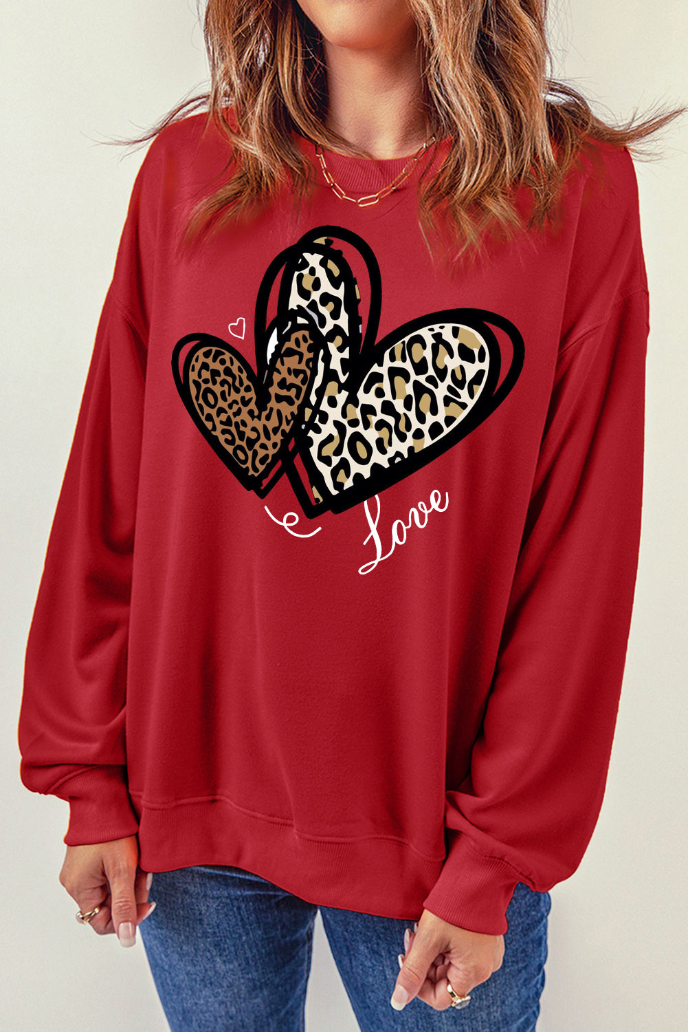 Adorable Leopard Heart Pullover Sweatshirt with Love Motif