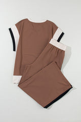 Multicolor Color Block Detail Casual Two-piece Set