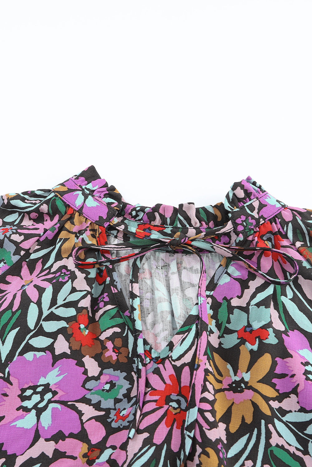 Multicolor Floral Print Ruffled Long Sleeve V-Neck Blouse