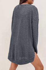 Waffle Knit High Slits Oversized Top