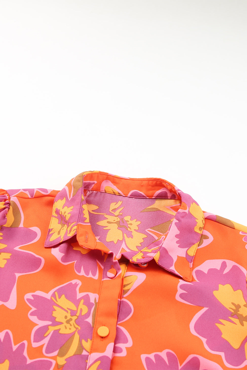 Orange Floral Print Lantern Sleeve Shirt