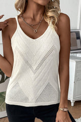 Solid Color Chevron Pointelle Knit Spaghetti Straps Sweater Vest