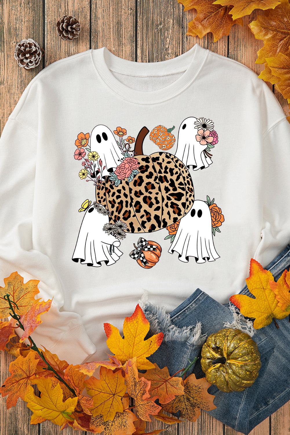 Halloween Ghost Classic Crew Neck Pumpkin Pullover Sweatshirt