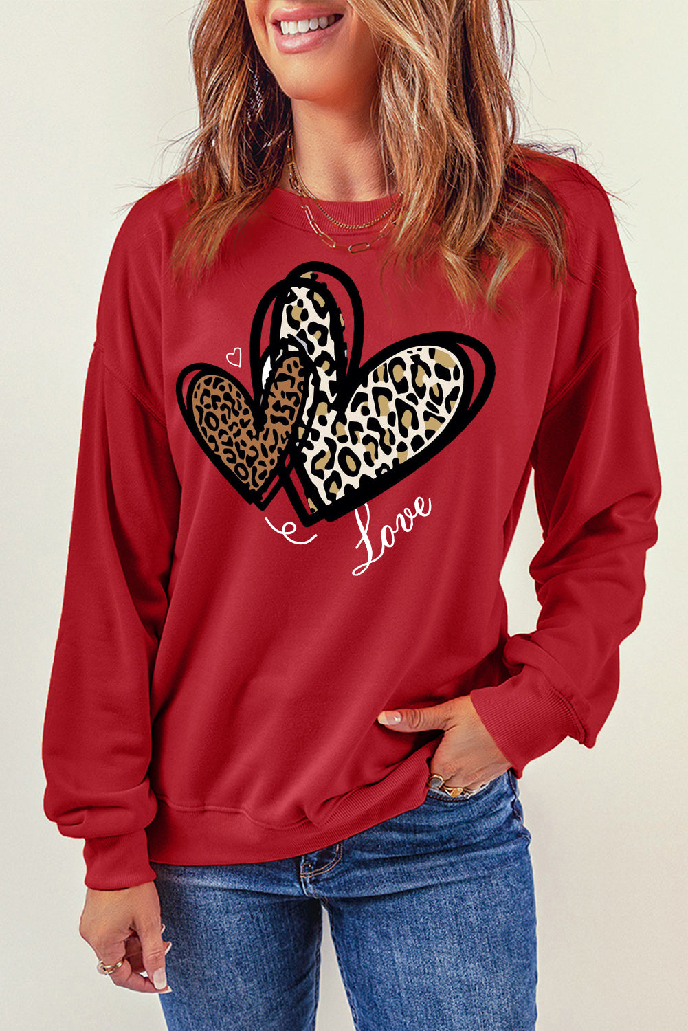 Adorable Leopard Heart Pullover Sweatshirt with Love Motif