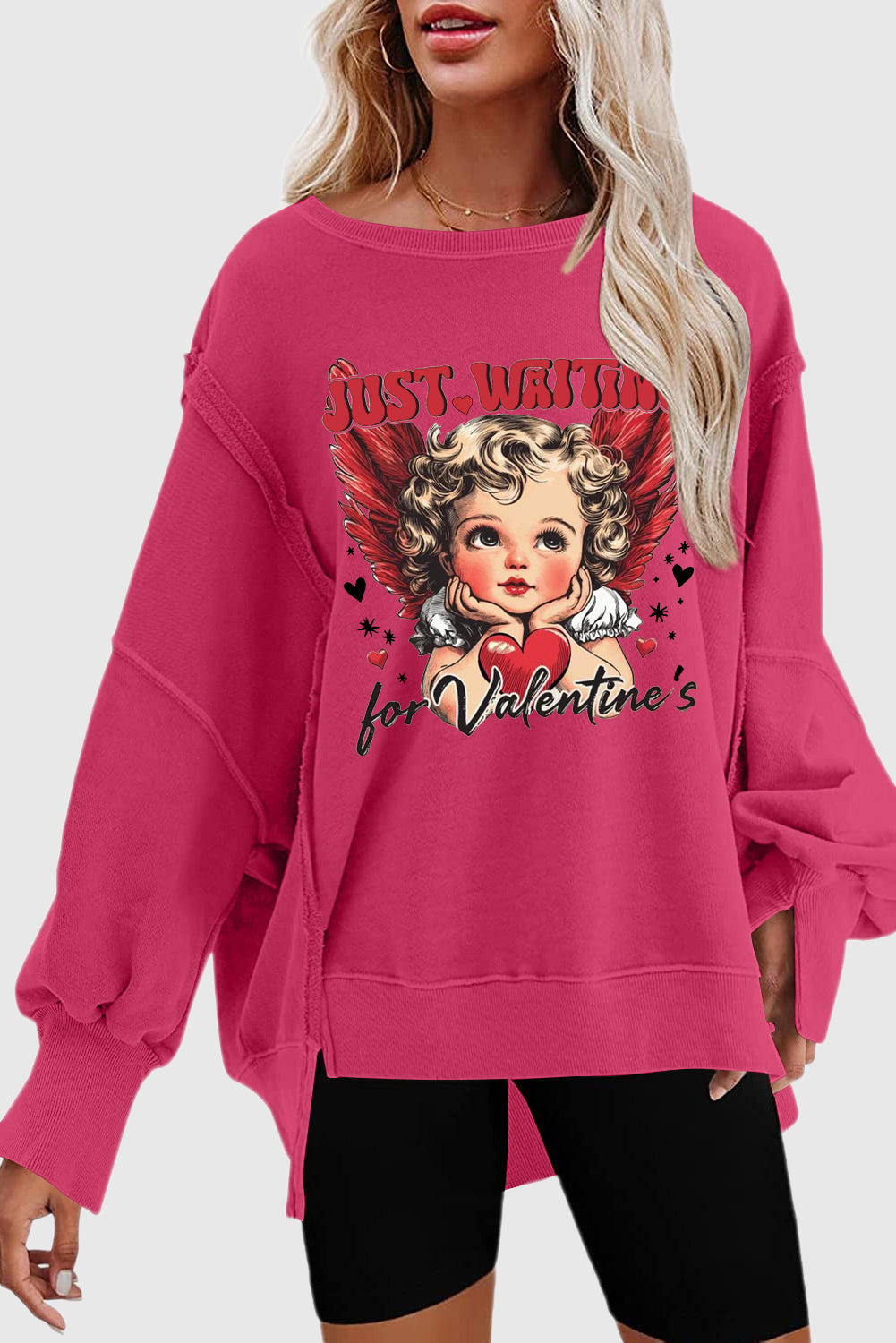 Valentine's Day Seam Drop Shoulder High-Low Hem Sweatshirt