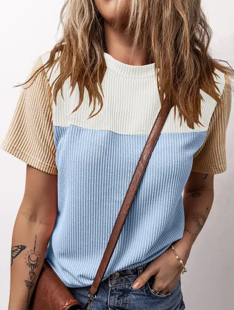 Women's Rib Textured Colorblock T Shirt