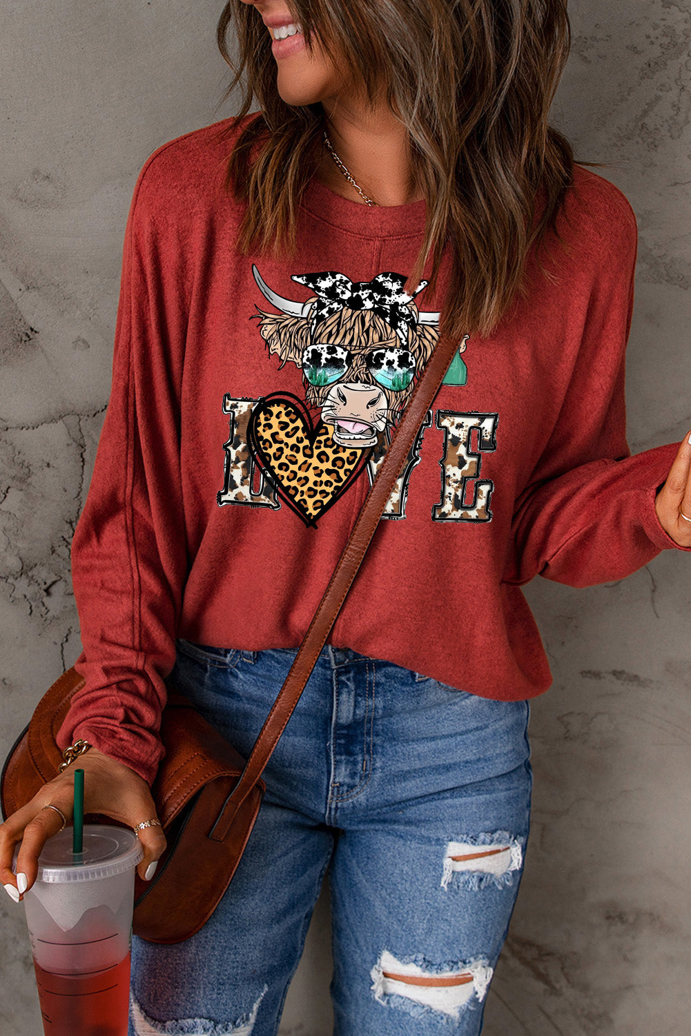 Date Night Heart Leopard Patchwork Long Sleeve Knit Top