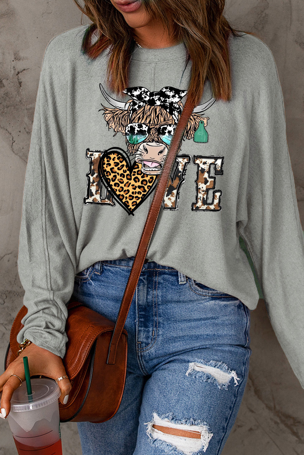 Date Night Heart Leopard Patchwork Long Sleeve Knit Top