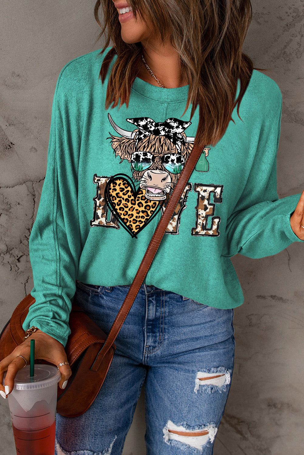 Date Night Heart Leopard Patchwork Long Sleeve Knit Top