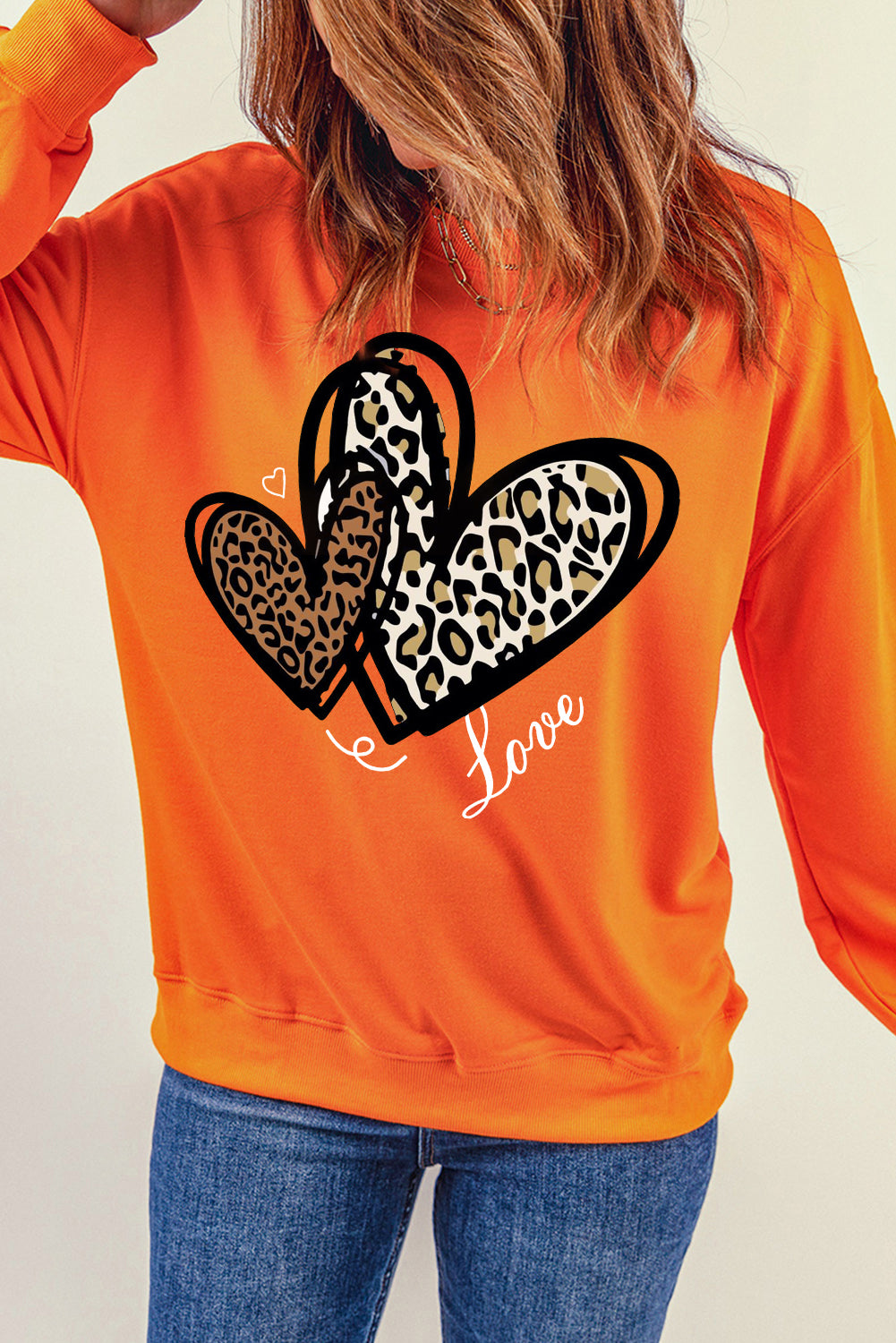 Adorable Leopard Heart Pullover Sweatshirt with Love Motif