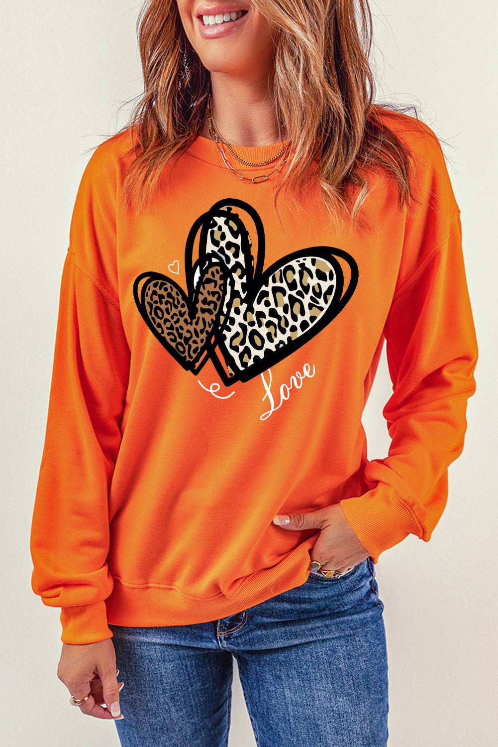 Adorable Leopard Heart Pullover Sweatshirt with Love Motif