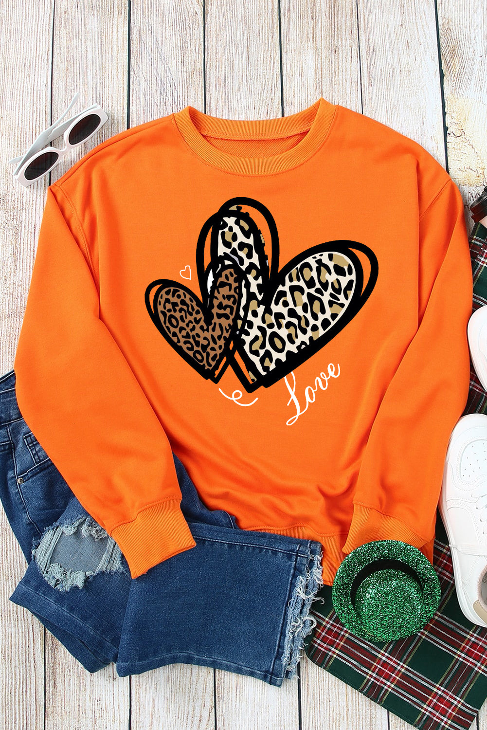 Adorable Leopard Heart Pullover Sweatshirt with Love Motif