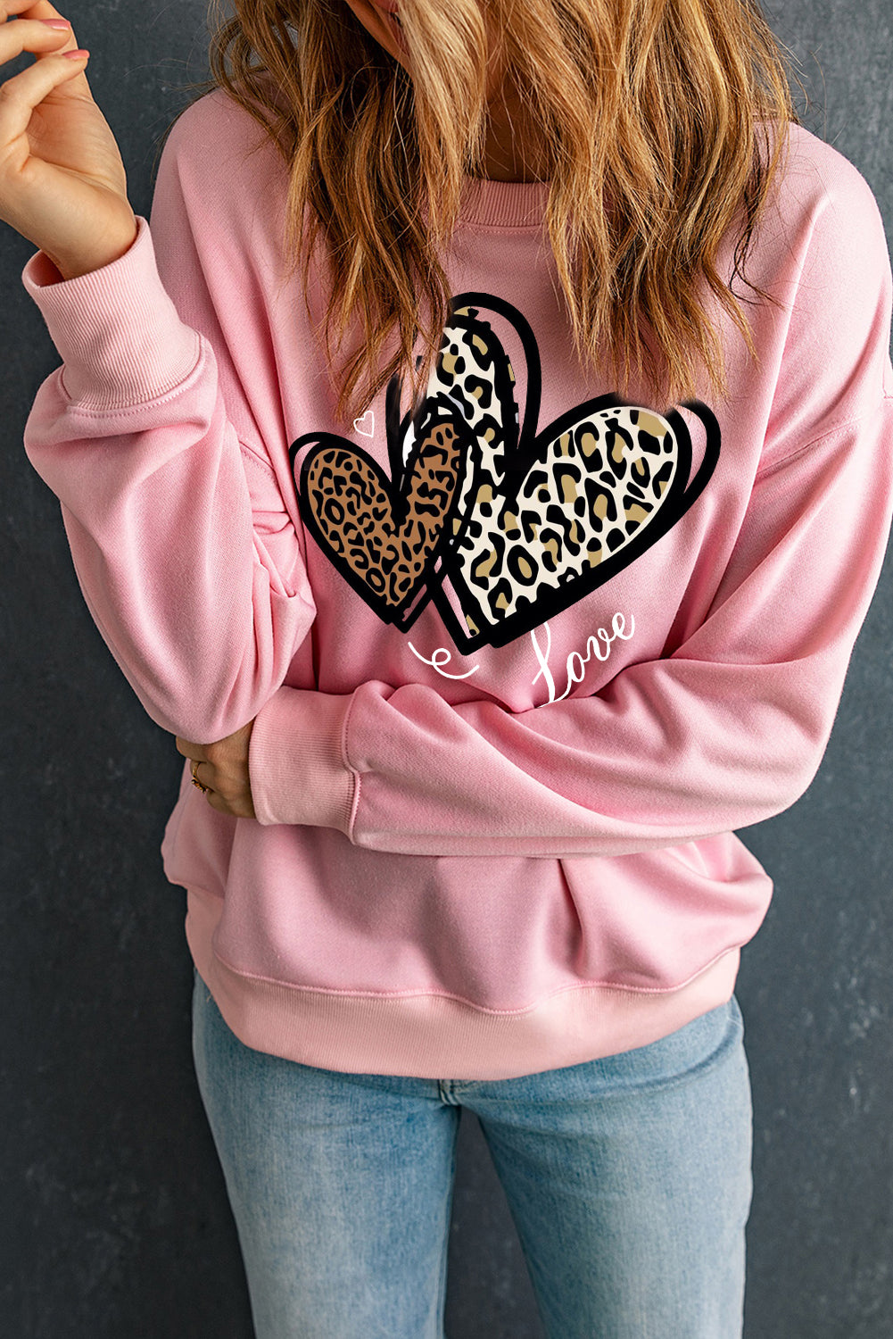 Adorable Leopard Heart Pullover Sweatshirt with Love Motif