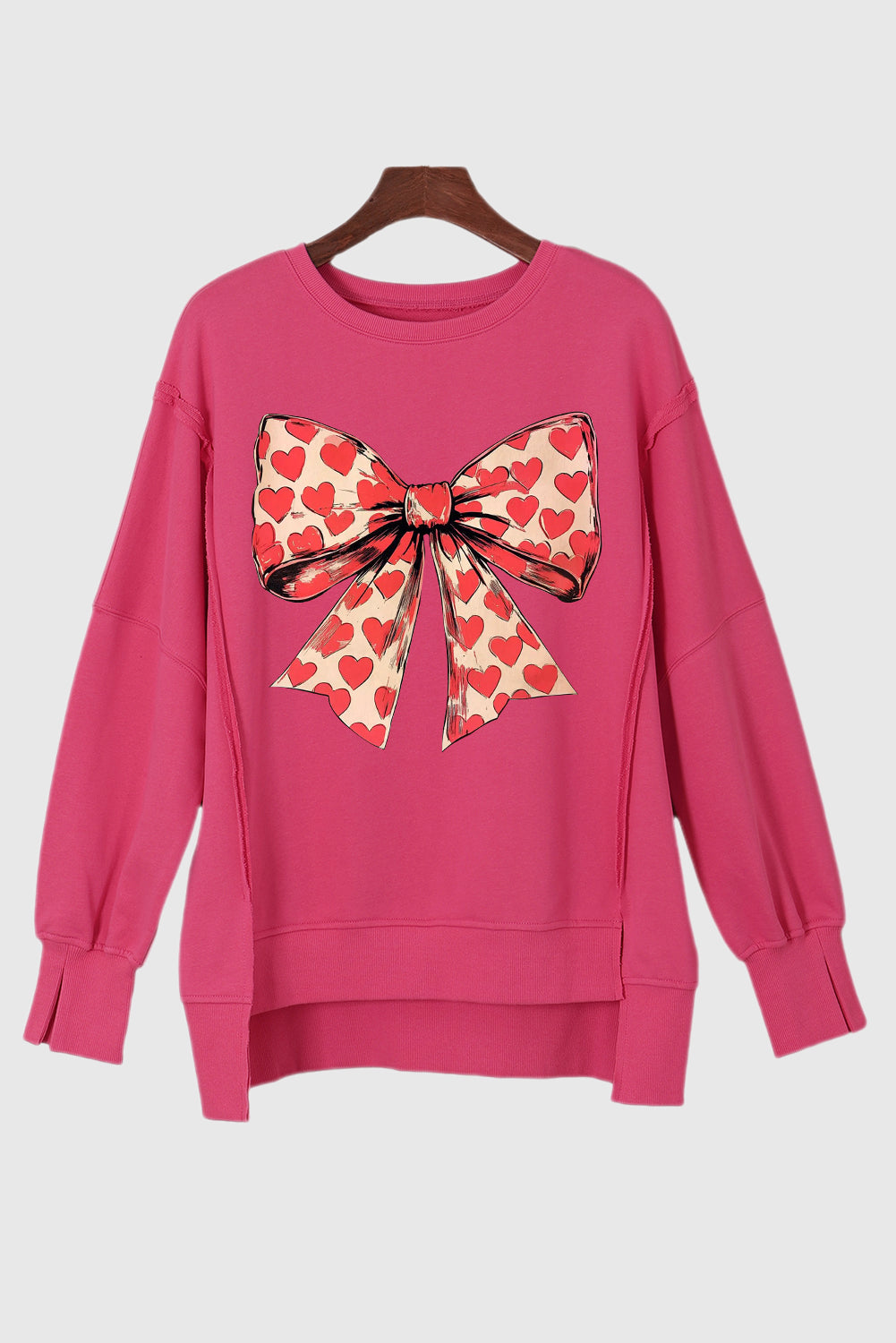 Bow Heart Valentine's Day Drop Shoulder High-Low Hem Sweatshirt