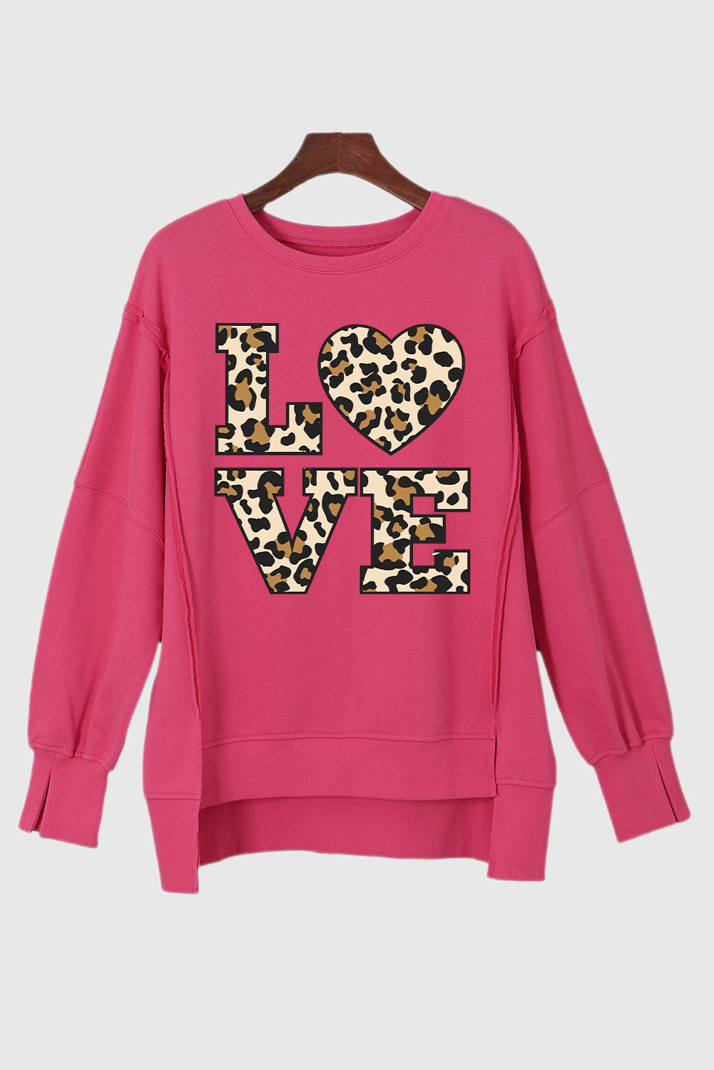 Date Night Heart Leopard Print Patchwork Drop Shoulder Sweatshirt