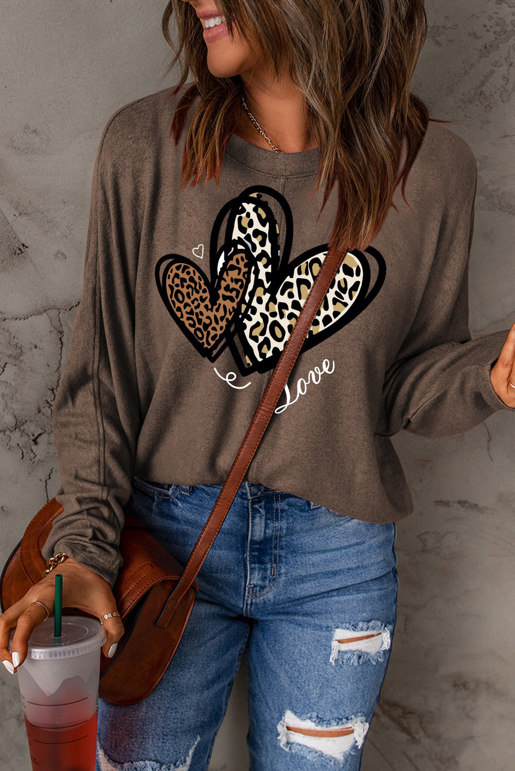 Valentine's Day Heart Leopard Print Patchwork Long Sleeve Knit Top