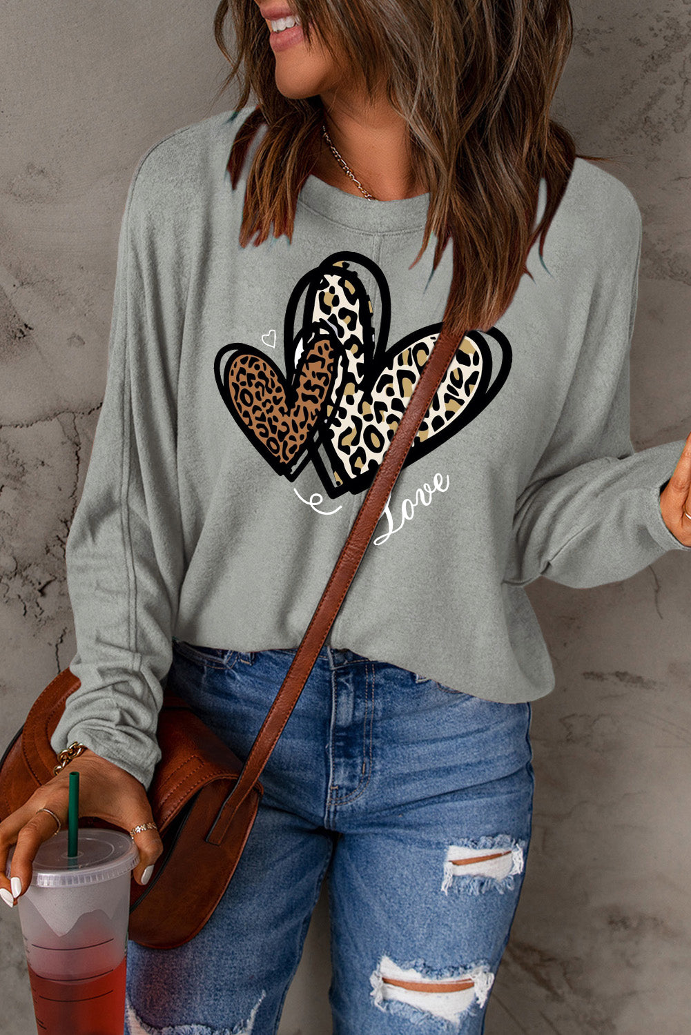 Valentine's Day Heart Leopard Print Patchwork Long Sleeve Knit Top