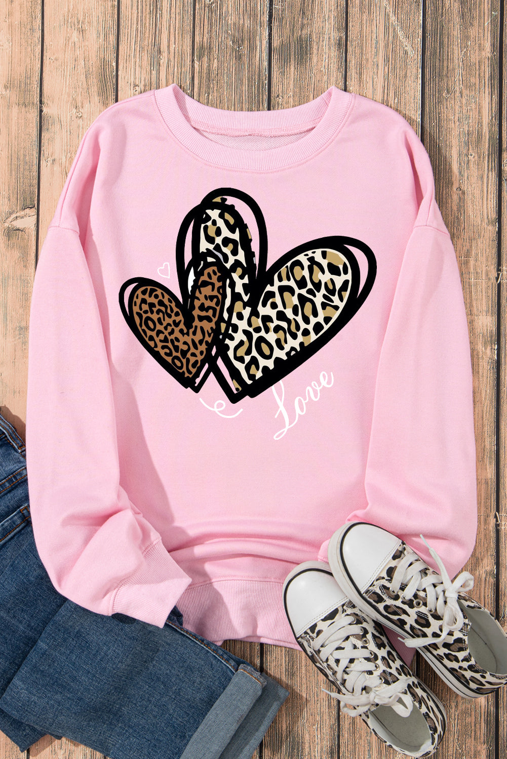 Adorable Leopard Heart Pullover Sweatshirt with Love Motif