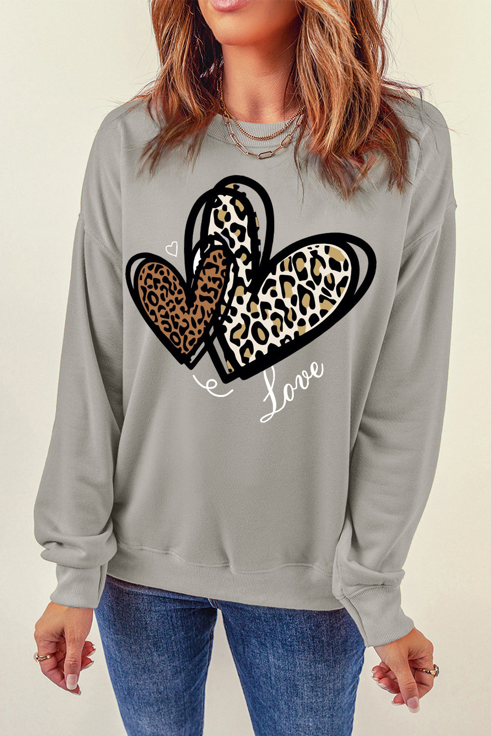 Adorable Leopard Heart Pullover Sweatshirt with Love Motif