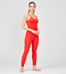 LOVESOFT Red Sleevesless Backless Cross Yoga Bodycon Rompers