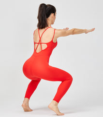 LOVESOFT Red Sleevesless Backless Cross Yoga Bodycon Rompers