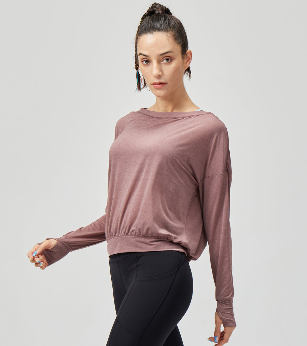 LOVESOFT Womens Red Hollow Out Casual Long Sleeves Yoga Shirts