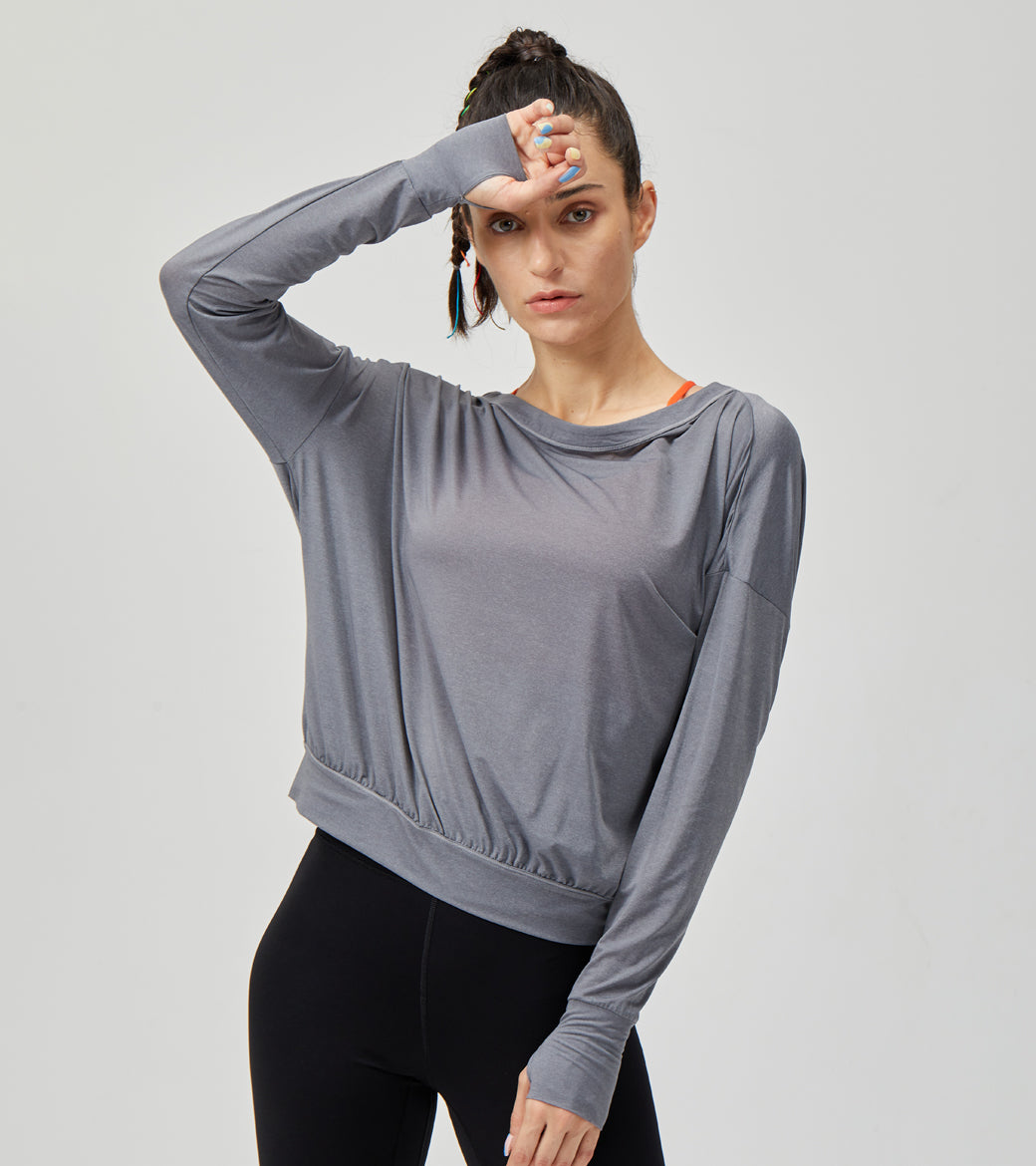 LOVESOFT Womens Grey Hollow Out Casual Long Sleeves