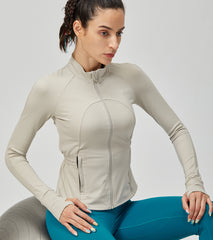 LOVESOFT Women's Light Grey Drawstring Adjustment Thermal Fitness Jacket