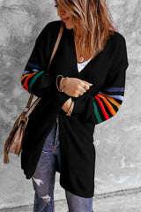 Black Striped Balloon Sleeve Cardigan