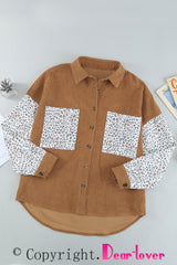 Brown Leopard Patchwork Corduroy Buttoned Shirt Jacket