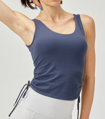 LOVESOFT Women Dark Blue Drawstring Adjustment  Yoga  Vest