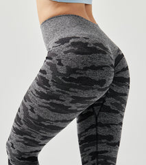 LOVESOFT Women's Grey Camo Seamless Leggings High Waist Hip-lifting Pants