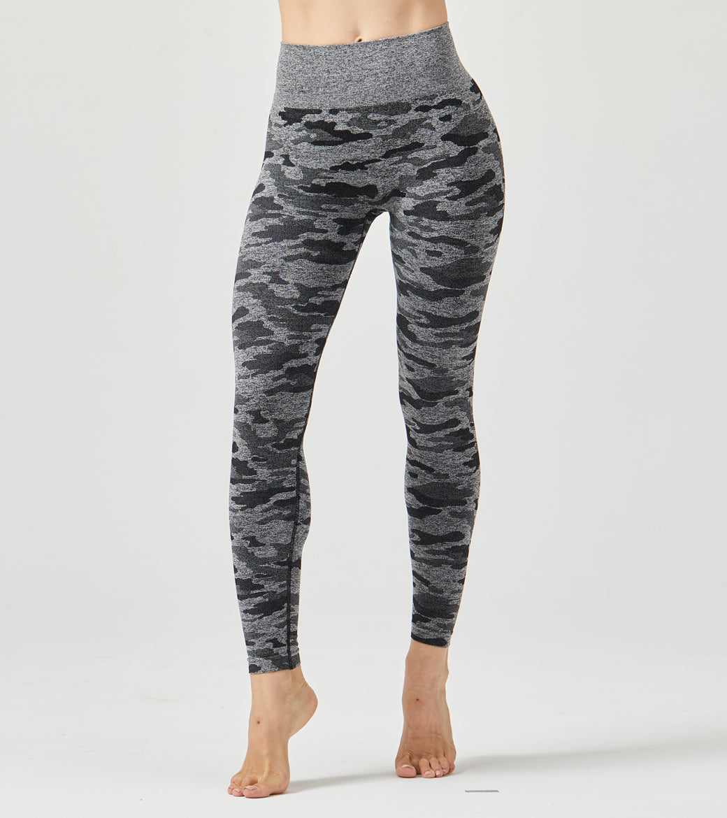 LOVESOFT Women's Grey Camo Seamless Leggings High Waist Hip-lifting Pants